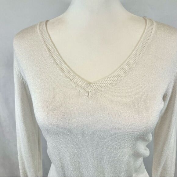 Ambiance white long sleeve half ribbed sweater top size large - Picture 2 of 6